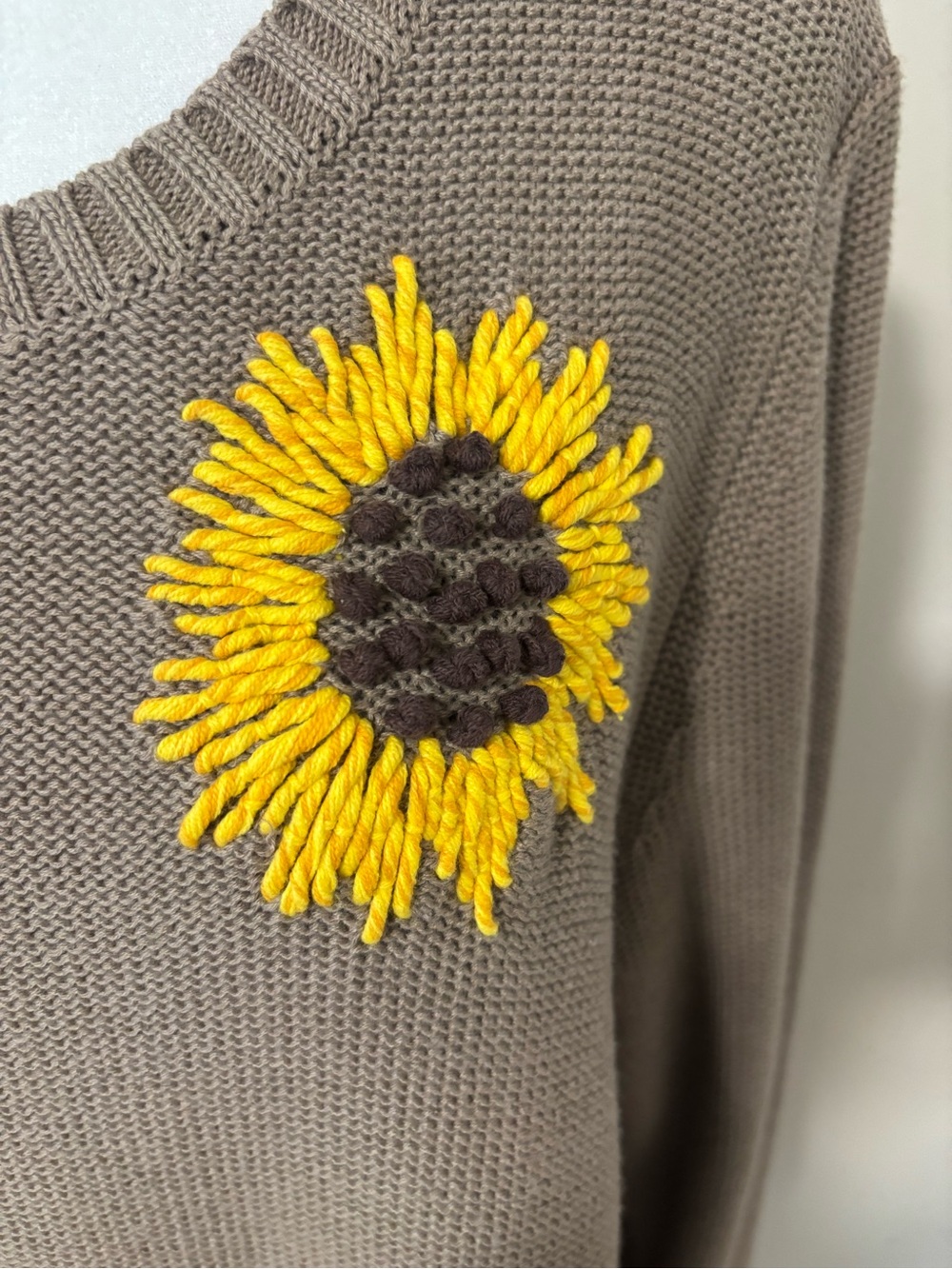 Coldwater Creek Light Brown Sunflower Oversized Cotton Blend Sweater - Picture 11 of 12